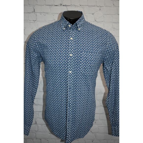 J Crew Dress Shirt Mens Size Medium Slim Stretch Cotton Secret Wash Blue Floral - Picture 2 of 6
